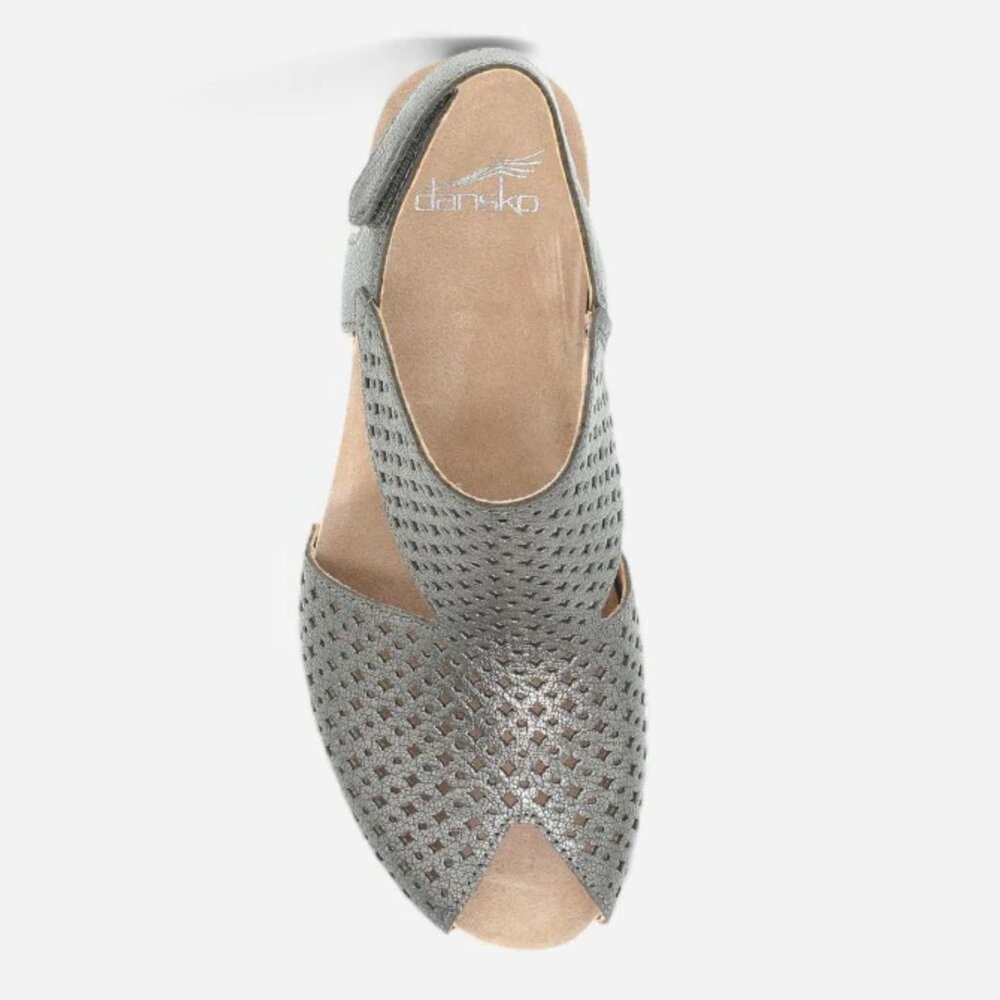 NEW Dansko Teagan Perforated Leather Peep Toe Heeled Sandals in Gunmetal - Picture 9 of 11